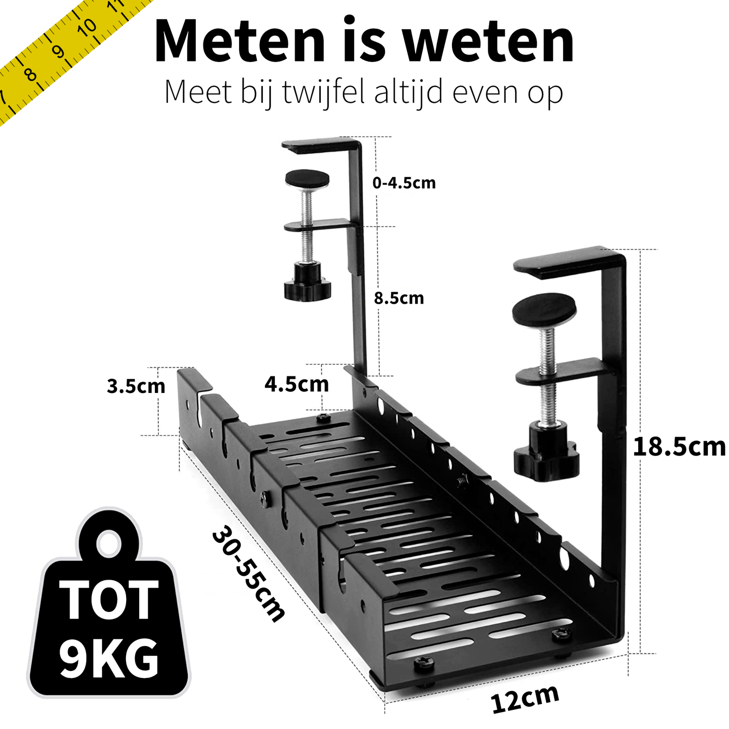 Bureau kabelgoot uitschuifbaar 30-55cm