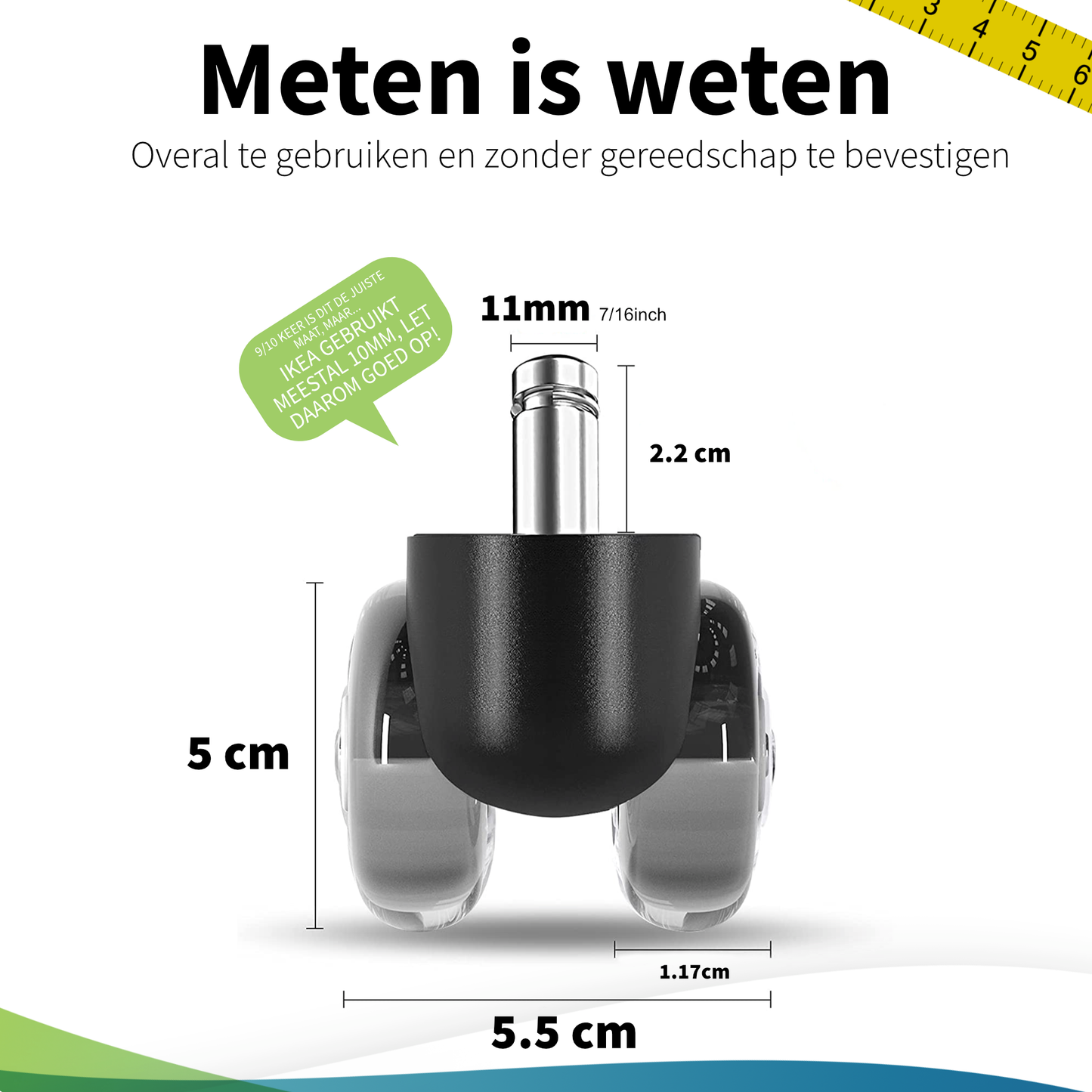 Transparante bureaustoel wieltjes - Set van 5 (11mm)