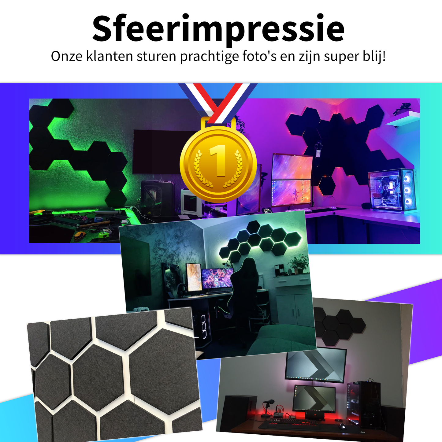 Akoestische hexagon panels 1800g/m2 vilt Set x12 tegels grijs