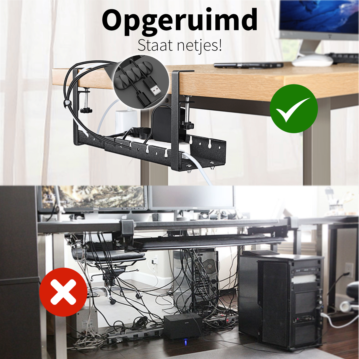 Bureau kabelgoot uitschuifbaar 30-55cm
