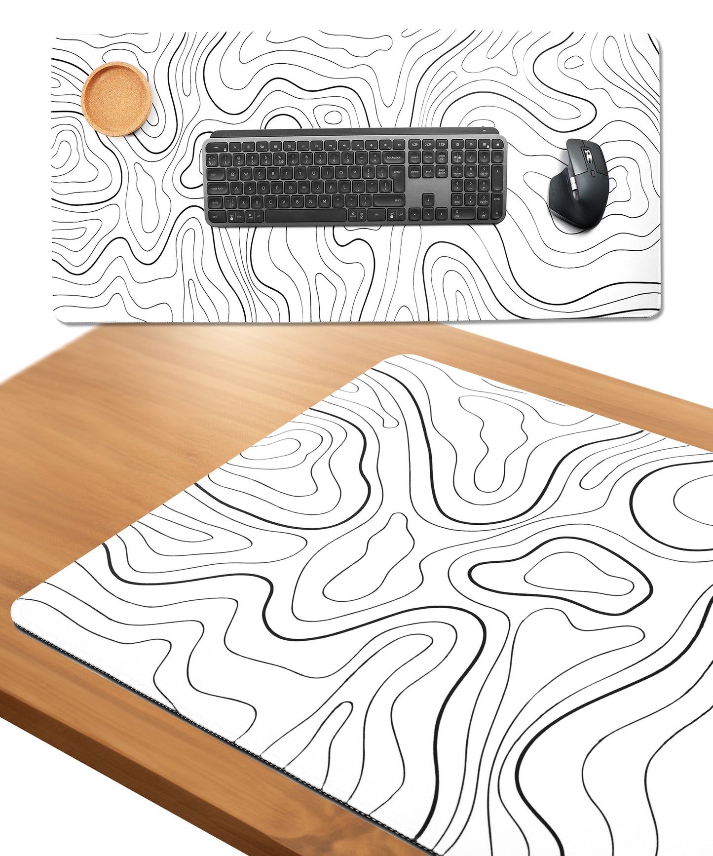 What's Goods® Muismat 90x40 cm XXL (4mm dik) Topografisch wit