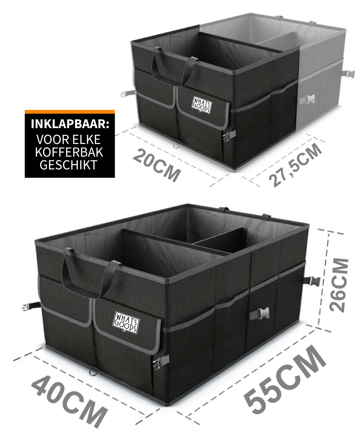 Opvouwbare kofferbak organizer & boodschappentas + GRATIS autoprullenbak