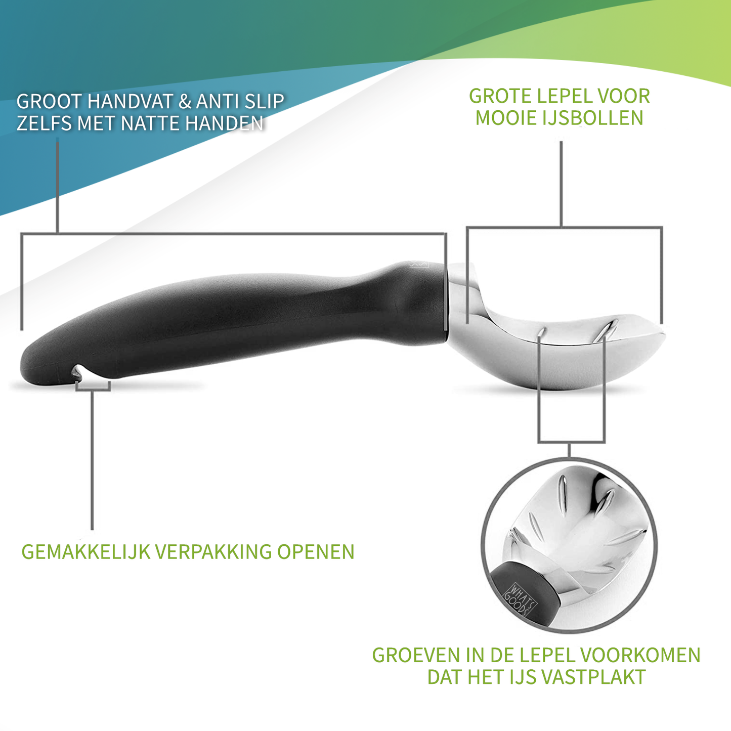 Professionele ijsschep/ijslepel - Ergonomisch, anti vries & uniek groeven design